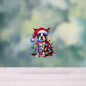 Boston Terrier Kerstverlichting Santa Hat Dog Love Acryl Bord (Neutraal)