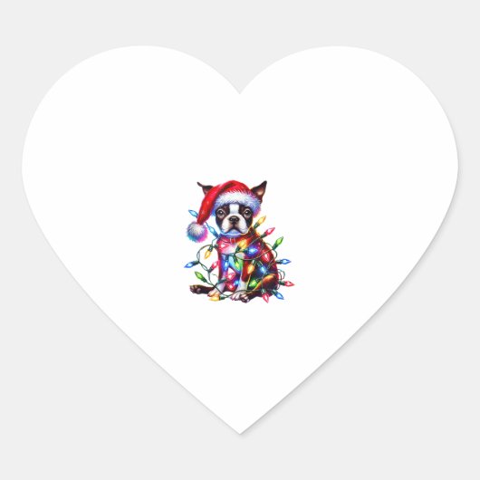 Boston Terrier Kerstverlichting Santa Hat Dog Love Hart Sticker (Voorkant)