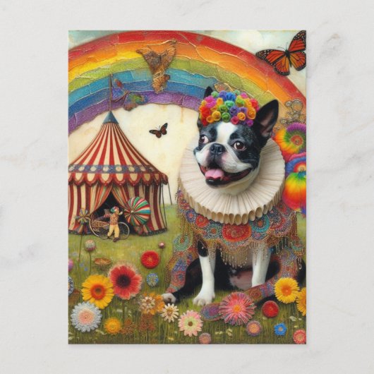 Boston Terrier Kleurrijk Circus Briefkaart (Voorkant)