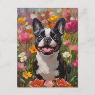 Boston Terrier Kleurrijke Wildflower Field Briefkaart