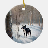 Boston Terrier Laat het sneeuwen Kerstmis Keramisch Ornament (Voorkant)