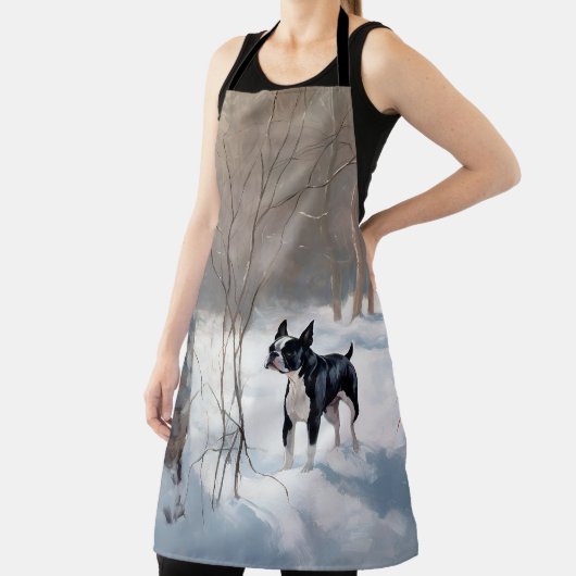 Boston Terrier Laat het sneeuwen Kerstmis Schort (Insitu)