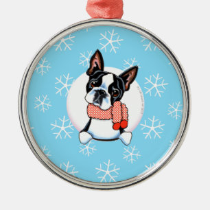 Boston Terrier liet het sneeuwen Metalen Ornament