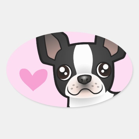 Boston Terrier Love Ovale Sticker (Voorkant)