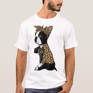 Boston Terrier Lover I Love Mam Tattoo Leopard Mot T-shirt