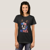 Boston Terrier Merica Zonnebril 4 juli Ameri T-shirt (Voorkant volledig)