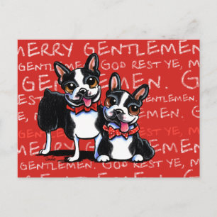 Boston Terrier Merry Gentlemen Funny Christmas Feestdagenkaart