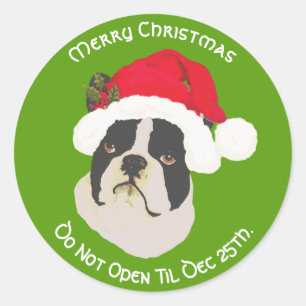 Boston Terrier Merry Kerstmis, open niet tot Ronde Sticker