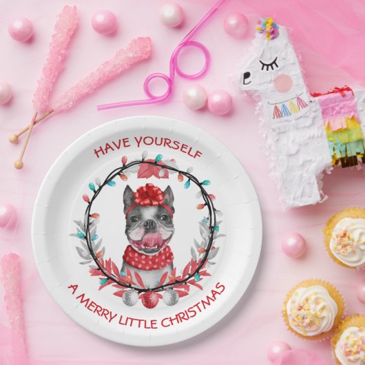 Boston Terrier Merry Kerstmis Papieren Bordje (Feest)