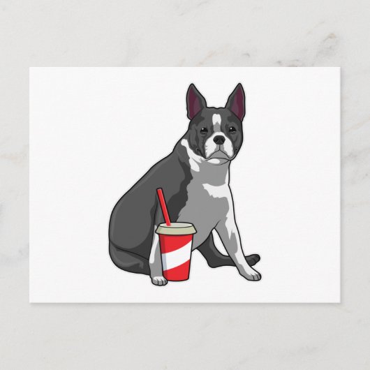 Boston Terrier met drankje Briefkaart (Voorkant)
