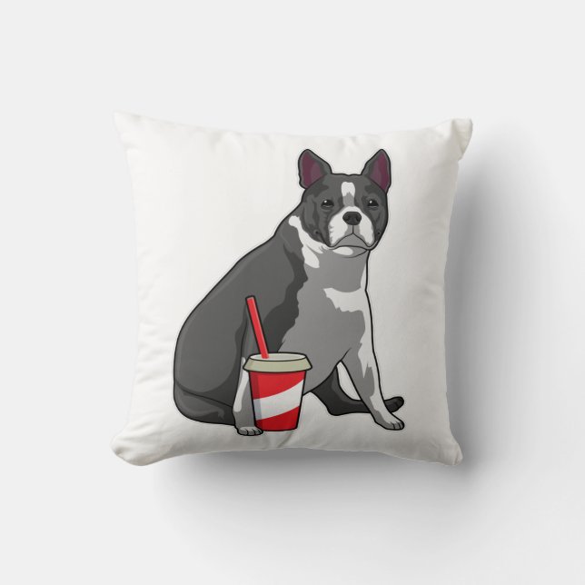 Boston Terrier met Drink Kussen (Voorkant)