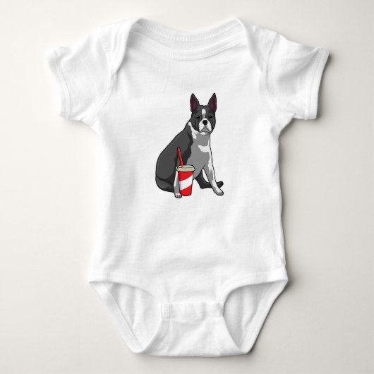 Boston Terrier met Drink Romper (Voorkant)