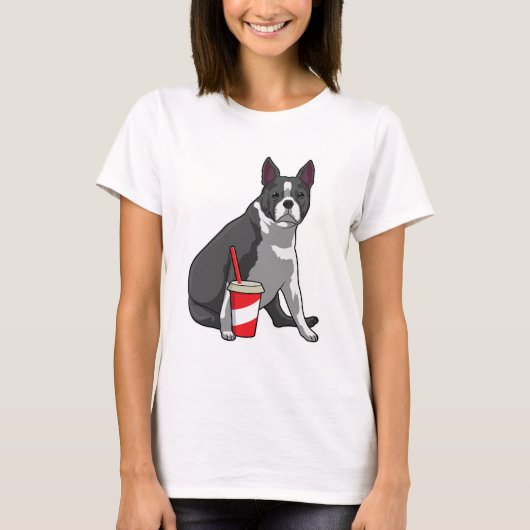 Boston Terrier met Drink T-shirt (Voorkant)