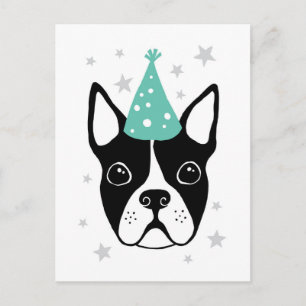 Boston terrier met feesthoed Verjaardagskaart Uitnodiging Briefkaart