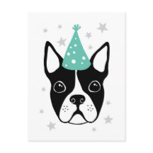 Boston terrier met feesthoed Verjaardagskaart