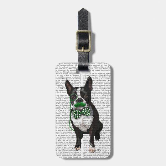 Boston Terrier met Green Mustache en Spotty Bagagelabel (Voorkant verticaal)