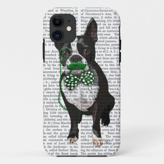 Boston Terrier met Green Mustache en Spotty Case-Mate iPhone Case (Achterkant)