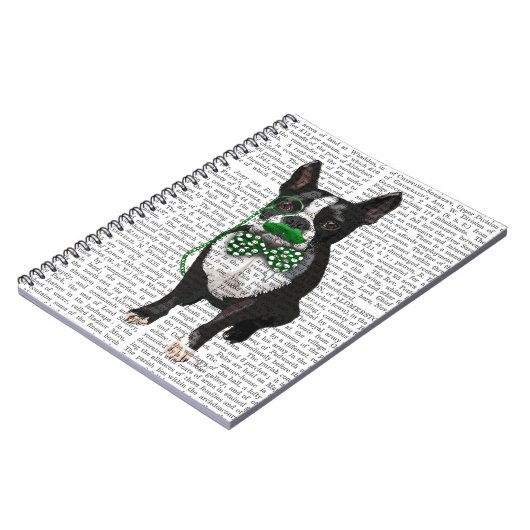 Boston Terrier met Green Mustache en Spotty Notitieboek (Linkerzijde)