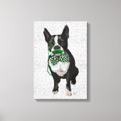 Boston Terrier met Green Mustache & Spoted Stropda Canvas Afdruk (Voorkant)
