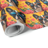 Boston Terrier met hart Rozen Valentijnsdag Cadeaupapier (Rol Hoek)