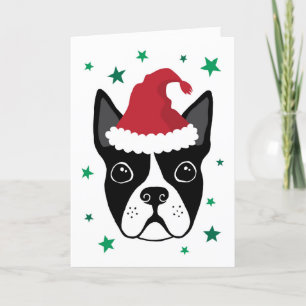 Boston Terrier met kerstkaart van de kerstman Kaart