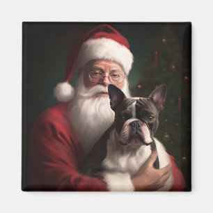 Boston Terrier met Kerstman Festieve Kerstmis Magneet