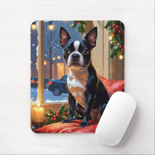 Boston Terrier met kerstverlichting vakantie Muismat