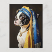 Boston Terrier met Pearl Ketting Briefkaart (Voorkant)