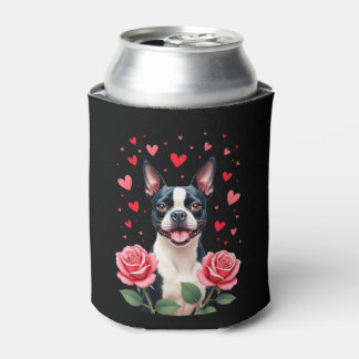 Boston Terrier met Rode Rozen Harten Valentijnsdag Blikjeskoeler