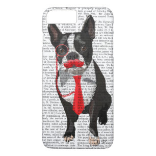Boston Terrier met rood Stropdas en snor 2 iPhone 8 Plus / 7 Plus Hoesje