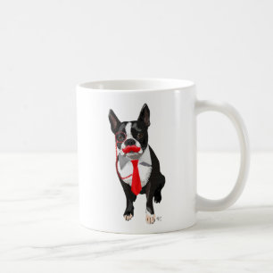 Boston Terrier met rood Stropdas en snor 2 Koffiemok