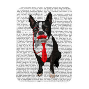 Boston Terrier met rood Stropdas en snor 2 Magneet