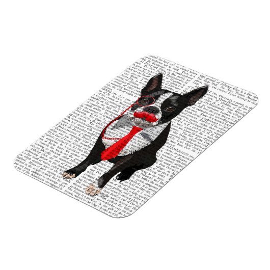 Boston Terrier met rood Stropdas en snor 2 Magneet (Linkerzijde)
