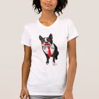 Boston Terrier met rood Stropdas en snor 2