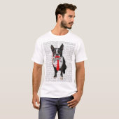 Boston Terrier met rood Stropdas en snor 2 T-shirt (Voorkant volledig)