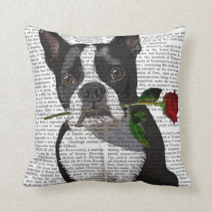 Boston Terrier met Roos in Mouth Kussen