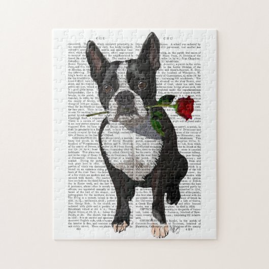 Boston Terrier met Roos in Mouth Legpuzzel (Verticaal)