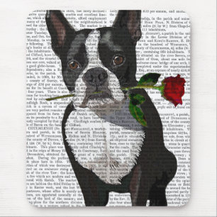Boston Terrier met Roos in Mouth Muismat