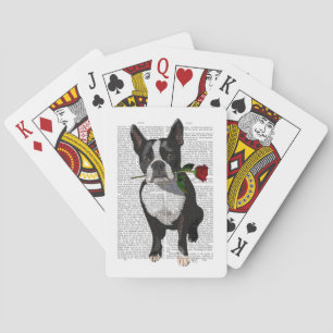 Boston Terrier met Roos in Mouth Pokerkaarten