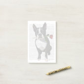 Boston Terrier met Roos in Mouth Post-it® Notes (Op bureau)
