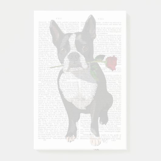 Boston Terrier met Roos in Mouth Post-it® Notes (Voorkant)