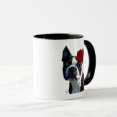 Boston Terrier met Roos op hoofd 2 Mok (Voorkant rechts)