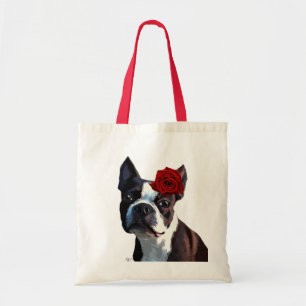 Boston Terrier met Roos op hoofd 2 Tote Bag