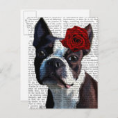 Boston Terrier met Roos op kop Briefkaart (Voorkant / Achterkant)