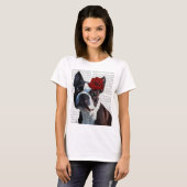 Boston Terrier met Roos op kop T-shirt (Voorkant volledig)