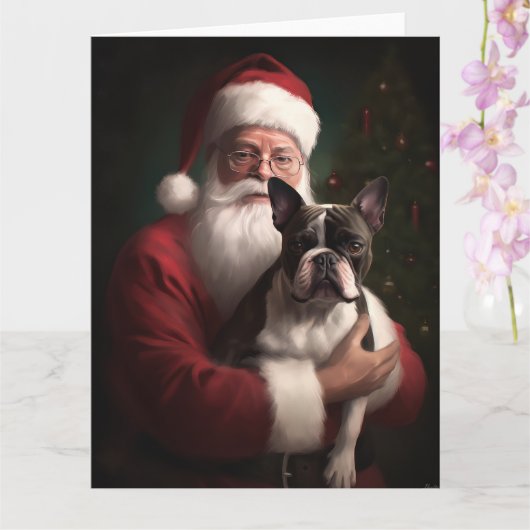 Boston Terrier met Sinterklaas Feestelijke Kerstmi Kaart (Orchidee)