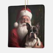 Boston Terrier met Sinterklaas Feestelijke Kerstmi Keramisch Ornament (Links)