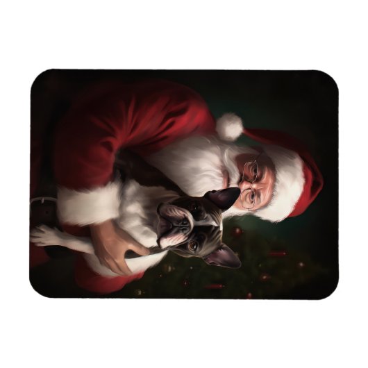 Boston Terrier met Sinterklaas Feestelijke Kerstmi Magneet (Horizontaal)