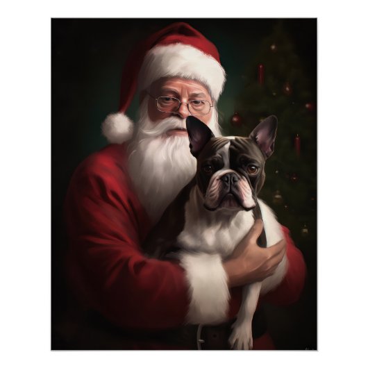 Boston Terrier met Sinterklaas Feestelijke Kerstmi Perfect Poster (Voorkant)