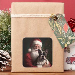 Boston Terrier met Sinterklaas Feestelijke Kerstmi Vierkante Sticker